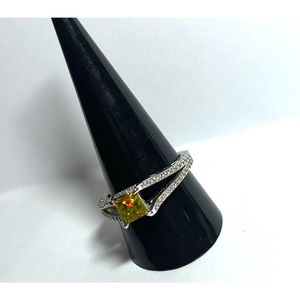 Sterling Silver 925 HARVEST FIRE OPAL & ONYX Ring Size 10